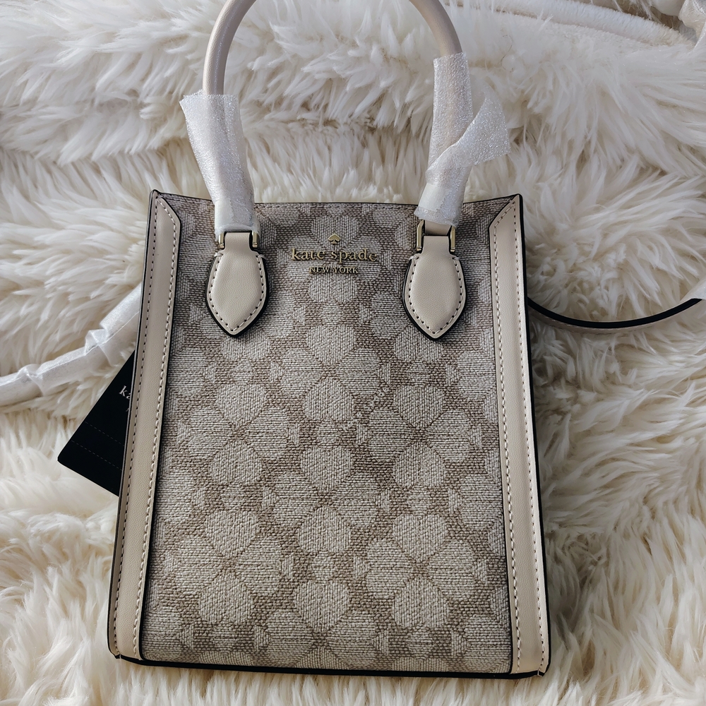 🤩Kate Spade Dark Beige and Cream Signature Spade Flower Mini Tote NWT🤩 - Picture 4 of 17
